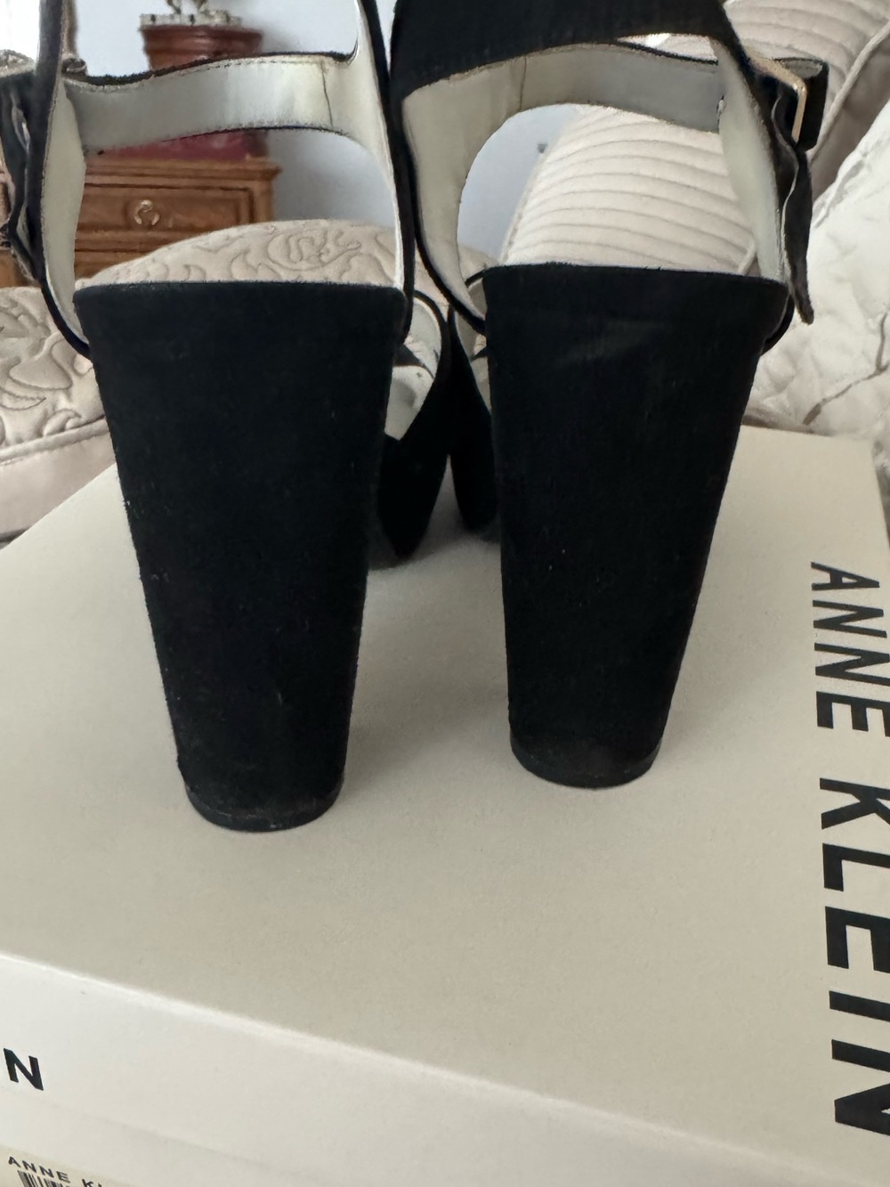 Anne Klein black faux suede lalima platform sandal Heels 8 - Picture 4 of 5